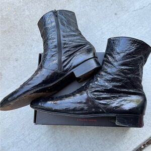 Vintage Genuine Ostrich Bally Ankle Boots Size 10.5 Made in Italy Black